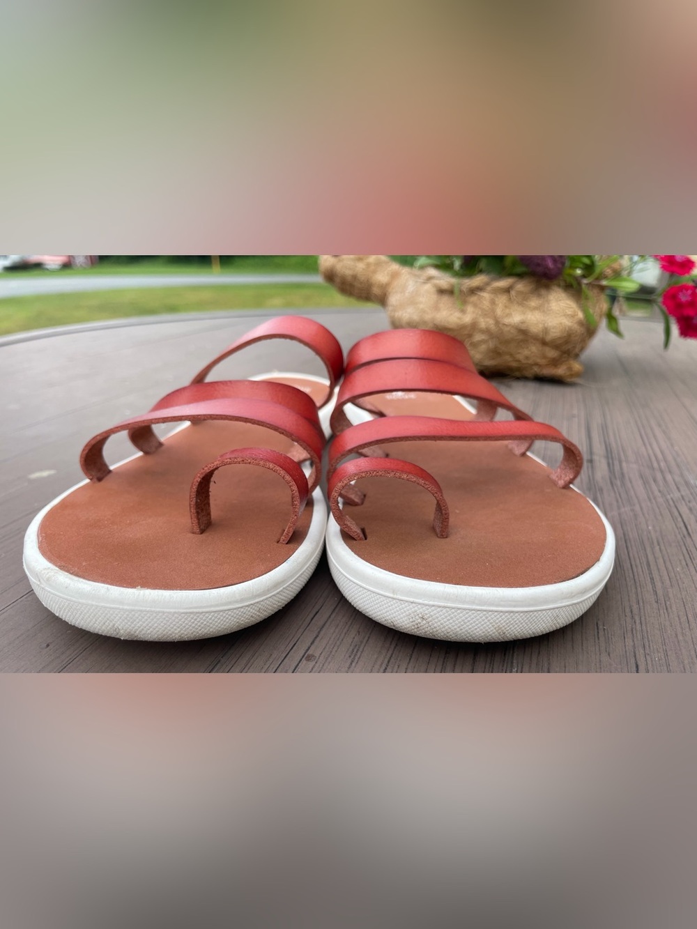 Shade & Shore Women's Isabel Toe Ring Sandals Cognac Size 8 - Picture 5 of 7